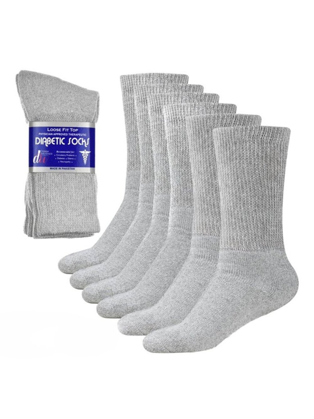 Debra Weitzner Men's Gray Diabetic Crew Mid Socks 3 Pair Loose Fit Top 10-13